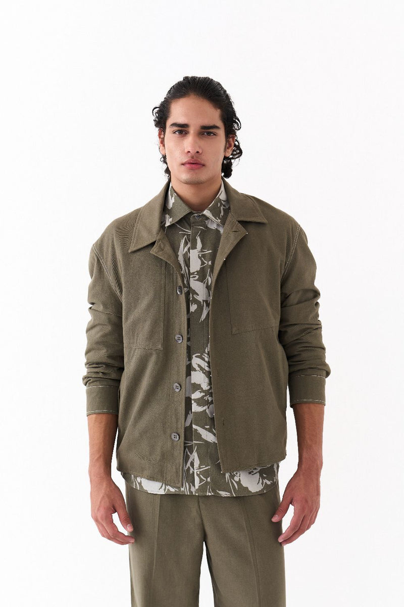 UNISEX JACKET CO-ORD (SETOF 3)-OLIVE FLORAL