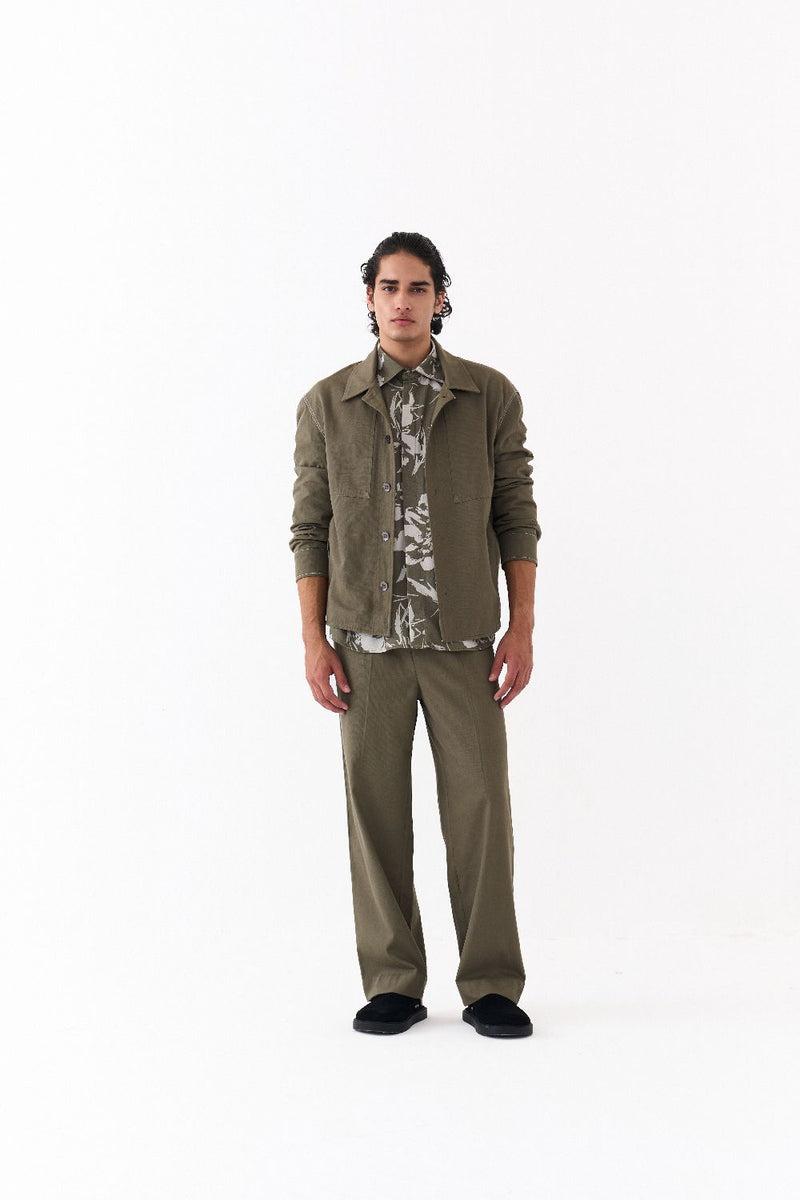 UNISEX JACKET CO-ORD (SETOF 3)-OLIVE FLORAL