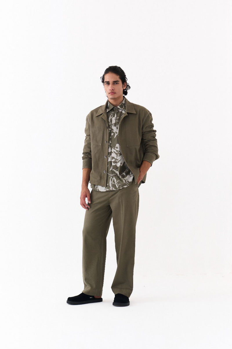 UNISEX JACKET CO-ORD (SETOF 3)-OLIVE FLORAL