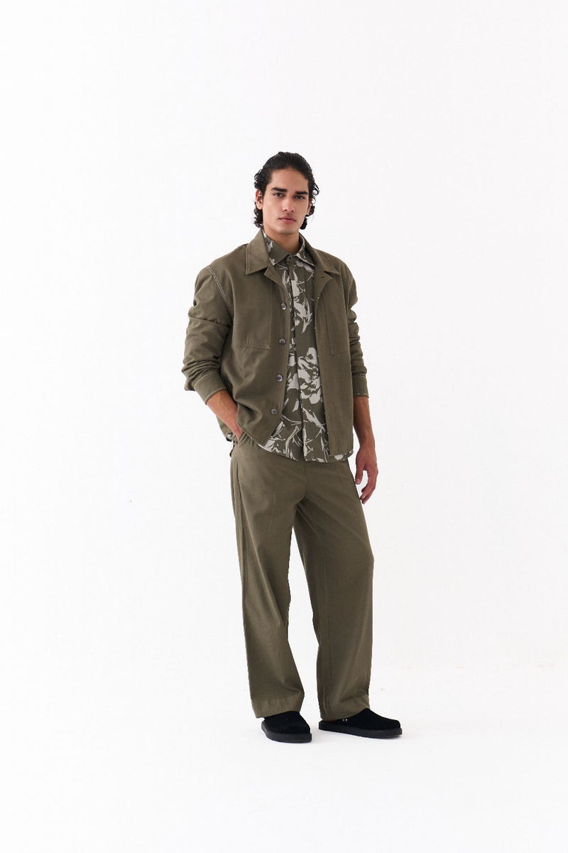 UNISEX JACKET CO-ORD (SETOF 3)-OLIVE FLORAL