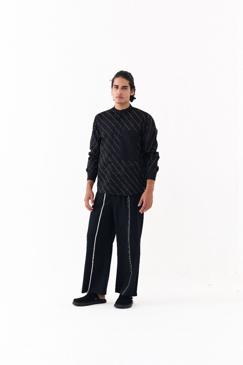 ASYMMETRIC LINEAR EMB. SHIRT-BLACK