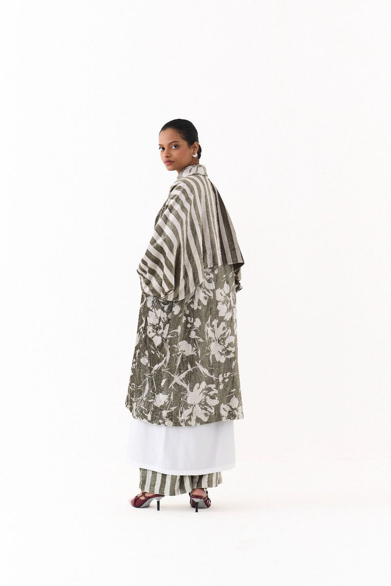FLORAL BAT SLEEVE JACKET-OLIVE FLORAL/ STRIPE by THREE in olive color for women Worldwide