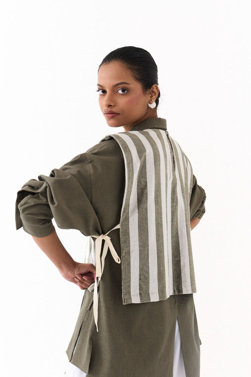 PANELLED SHIRT (set)-OLIVE twill by THREE in olive color for women Worldwide