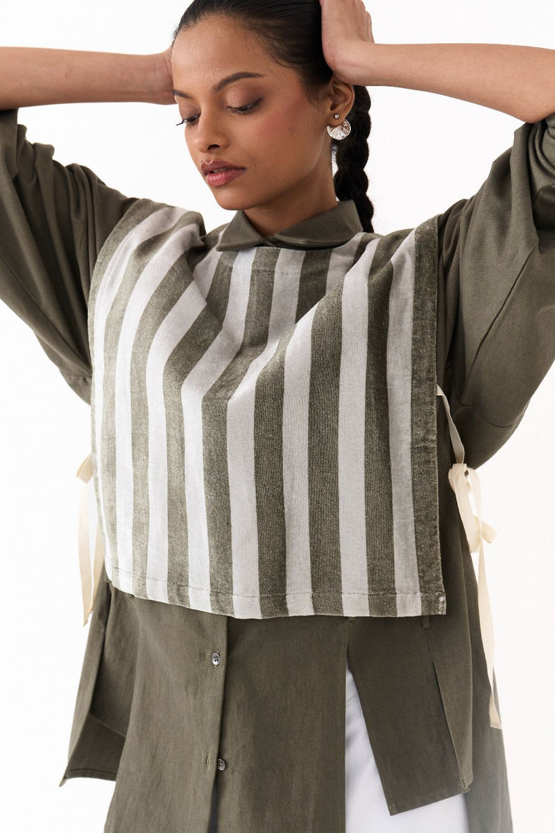 PANELLED SHIRT (set)-OLIVE twill by THREE in olive color for women Worldwide