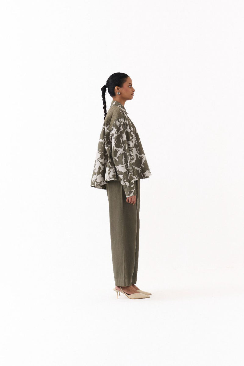 FLORAL WIDE HEM SHIRT-OLIVE FLORAL twill by THREE in olive color for women Worldwide