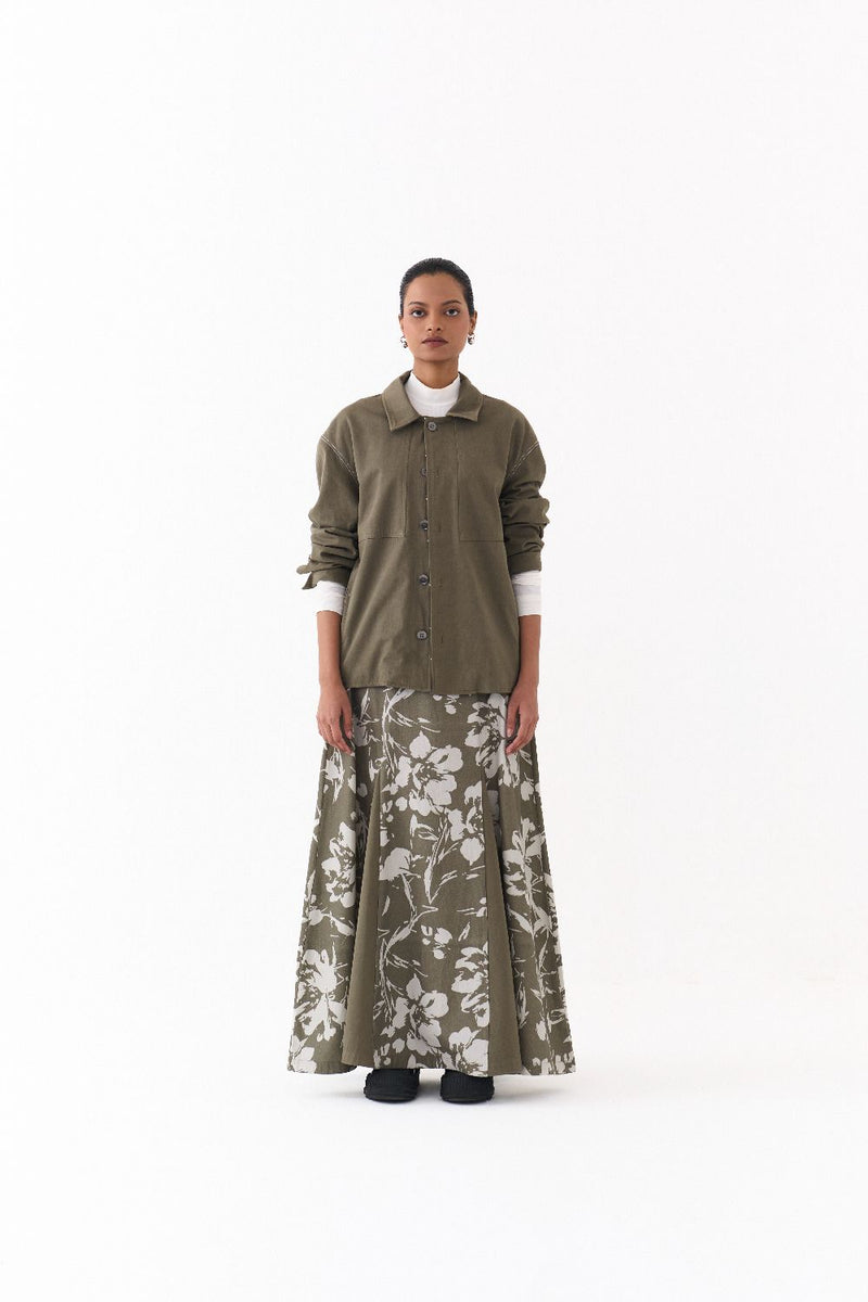 UNISEX JACKET CO ORD (SET OF 2)-OLIVE twill by THREE in olive color for women Worldwide