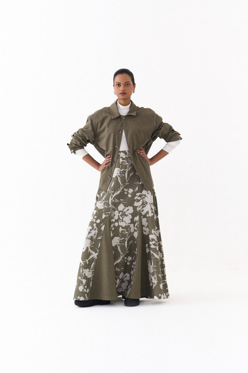 UNISEX JACKET CO ORD (SET OF 2)-OLIVE twill by THREE in olive color for women Worldwide