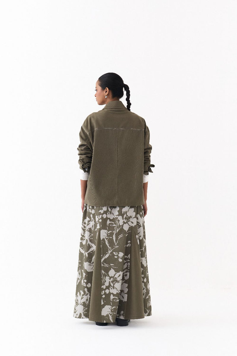 UNISEX JACKET CO ORD (SET OF 2)-OLIVE twill by THREE in olive color for women Worldwide
