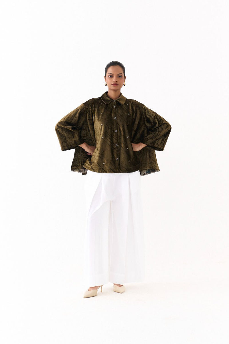 WIDE HEM SHIRT -DARK OLIVE by THREE in olive color for women Worldwide