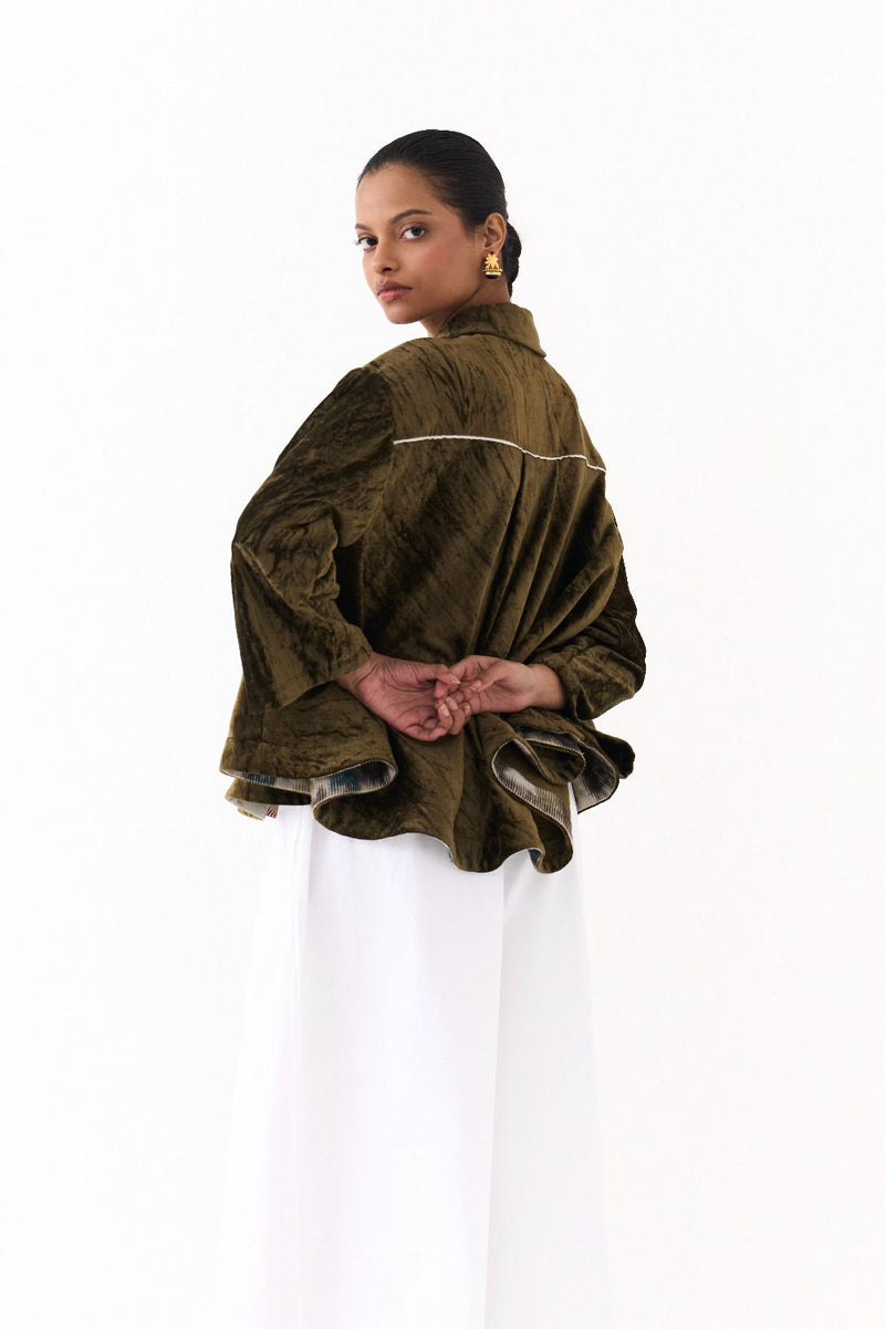 WIDE HEM SHIRT CO-ORD (SET OF 2)-OLIVE & WHITE poplin by THREE in olive color for women Worldwide