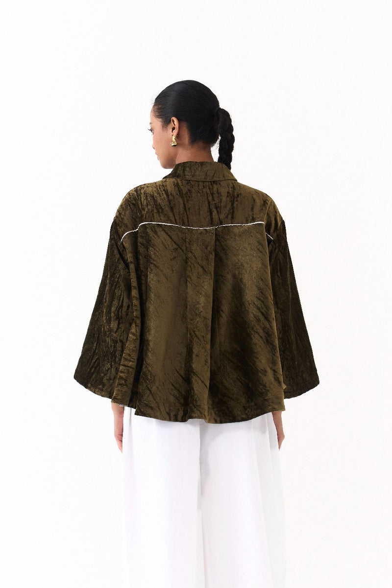 WIDE HEM SHIRT -DARK OLIVE by THREE in olive color for women Worldwide