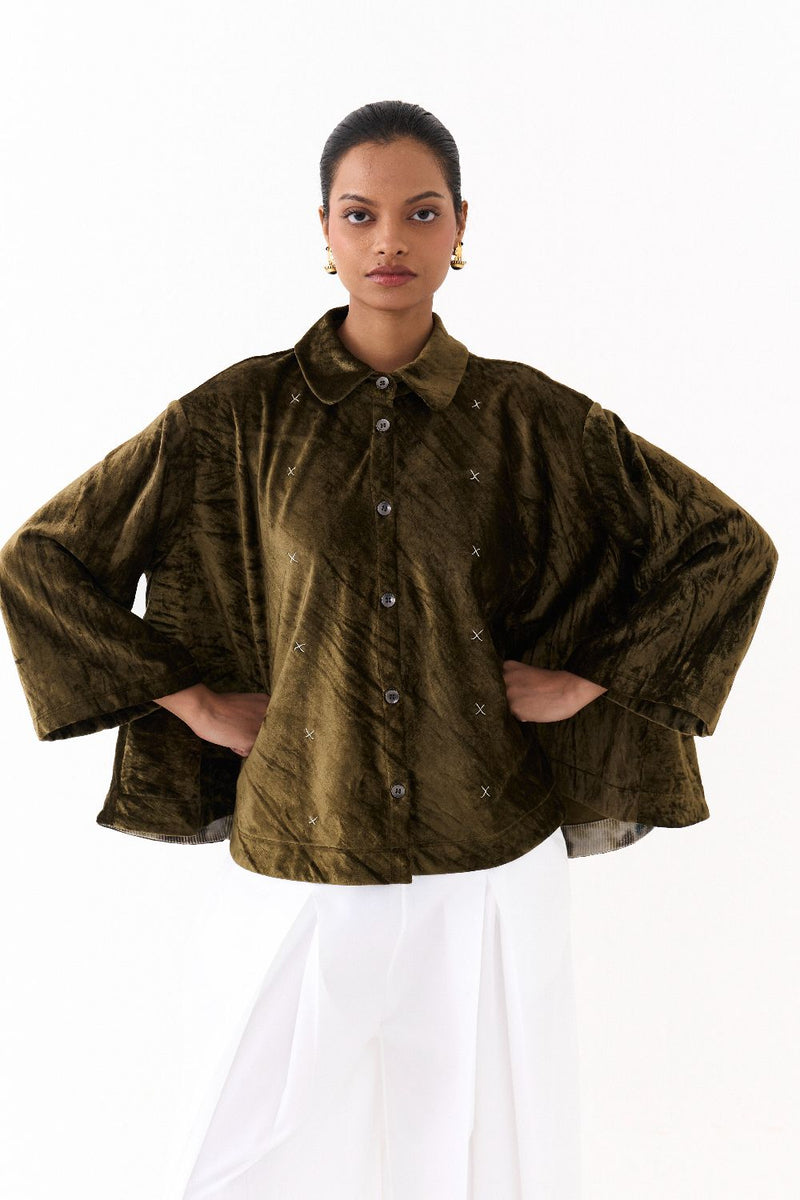 WIDE HEM SHIRT -DARK OLIVE by THREE in olive color for women Worldwide