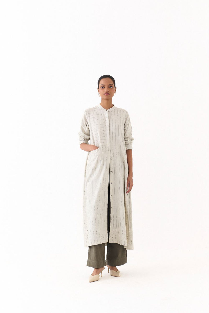 BACK GATHER JACKET CO-ORD (SET OF 2)-BEIGE & OLIVE twill by THREE for women Worldwide