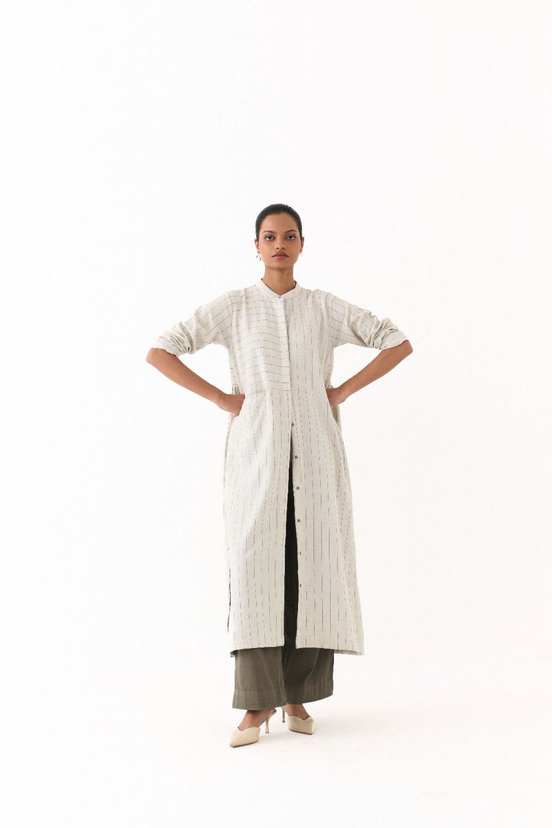 BACK GATHER JACKET CO-ORD (SET OF 2)-BEIGE & OLIVE twill by THREE for women Worldwide