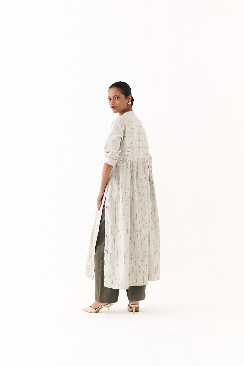 BACK GATHER JACKET CO-ORD (SET OF 2)-BEIGE & OLIVE twill by THREE for women Worldwide