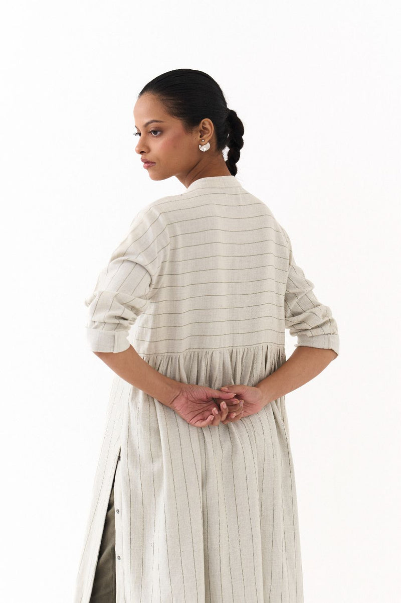 BACK GATHER JACKET CO-ORD (SET OF 2)-BEIGE & OLIVE twill by THREE for women Worldwide