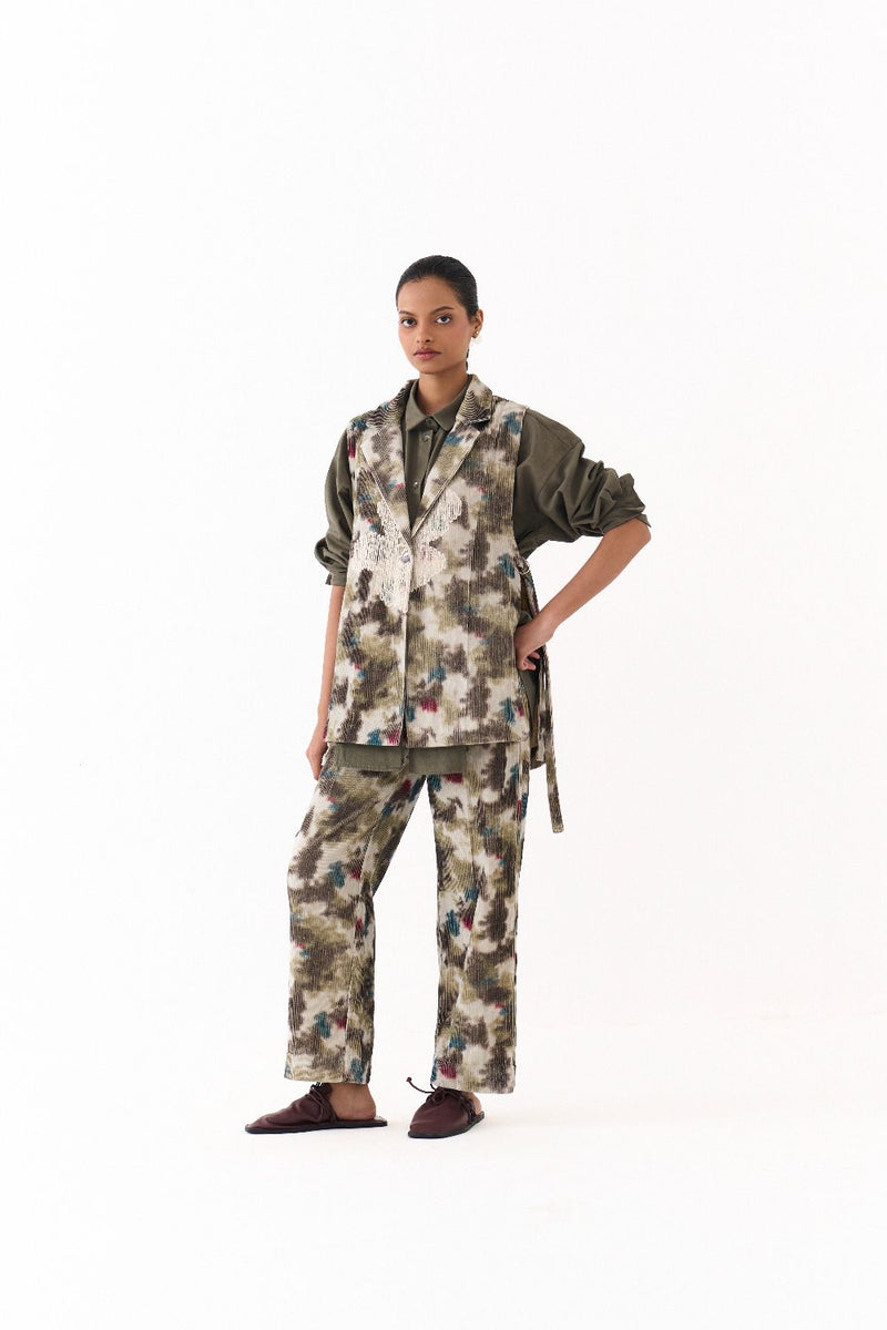 WAISTCOAT CO ORD (SET OF 3)-MULTICOLOR mul by THREE in multi color for women Worldwide