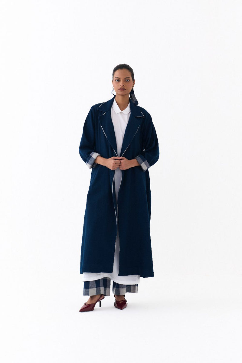 NOTCH COLLAR OVERLAY-NAVY by THREE in navy color for women Worldwide