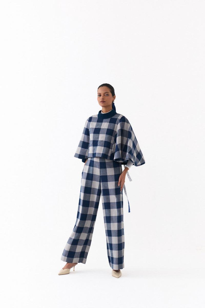 REVERSIBLE PONCHO-NAVY/ NAVY CHECK by THREE in navy color for women Worldwide