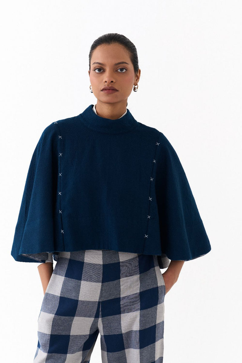 REVERSIBLE PONCHO CO ORD
(SET OF 2)-NAVY by THREE in navy color for women Worldwide