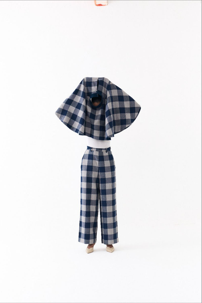 REVERSIBLE PONCHO-NAVY/ NAVY CHECK by THREE in navy color for women Worldwide