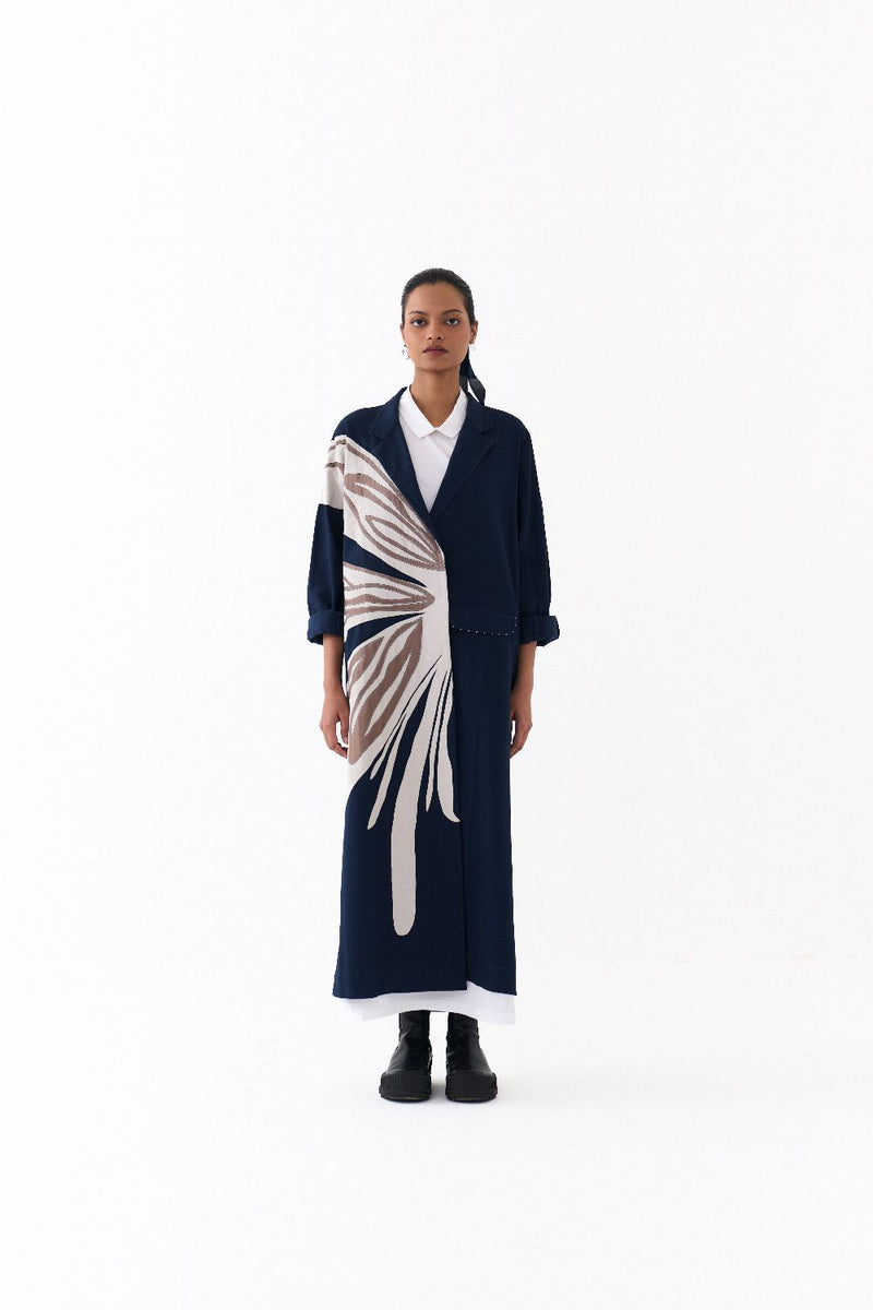 FLORAL APPLIQUE JACKET CO ORD
(SET OF 2)-NAVY & WHITE 100% cotton by THREE in navy color for women Worldwide