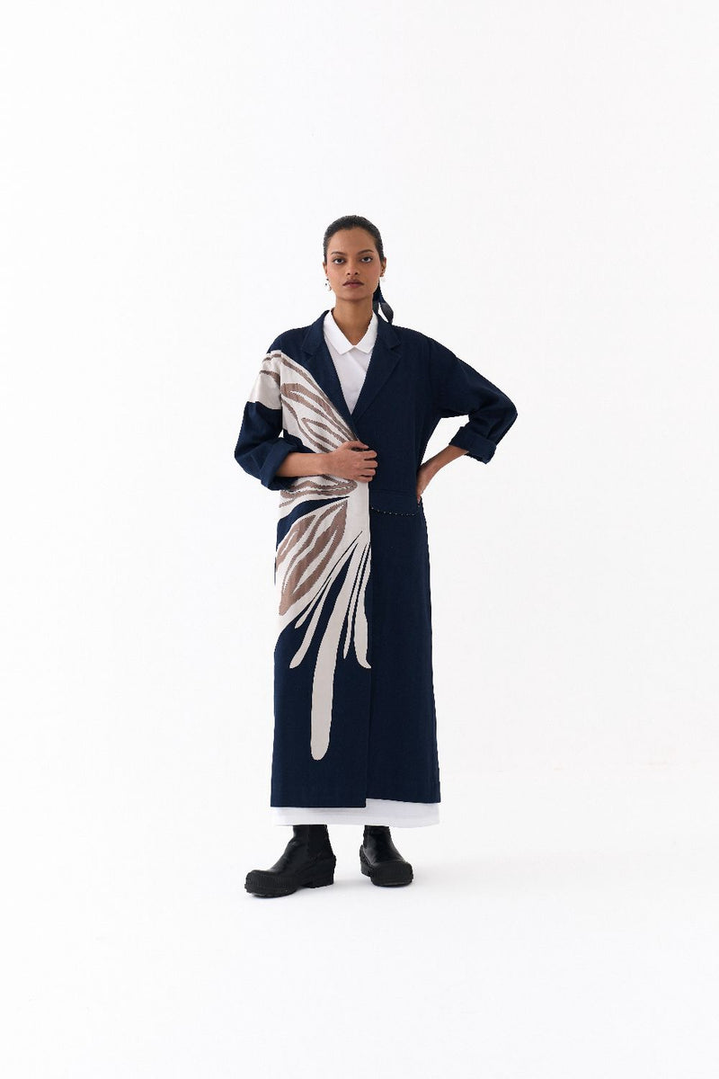 FLORAL APPLIQUE JACKET CO ORD
(SET OF 2)-NAVY & WHITE 100% cotton by THREE in navy color for women Worldwide