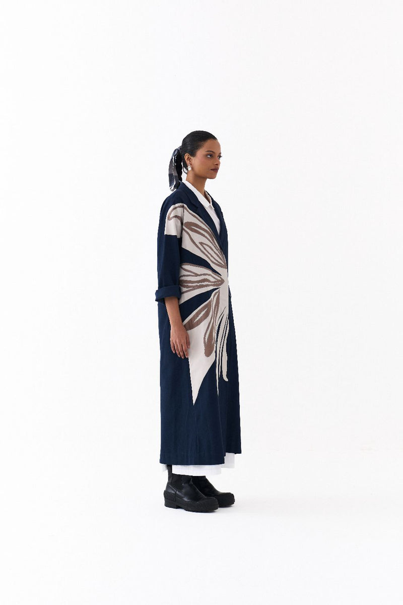 FLORAL APPLIQUE JACKET -NAVY twill by THREE in navy color for women Worldwide
