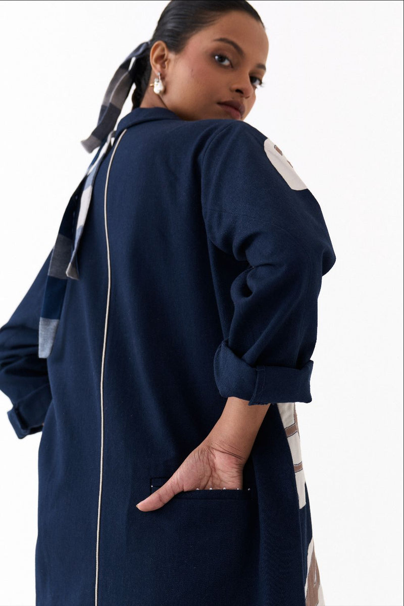 FLORAL APPLIQUE JACKET -NAVY twill by THREE in navy color for women Worldwide
