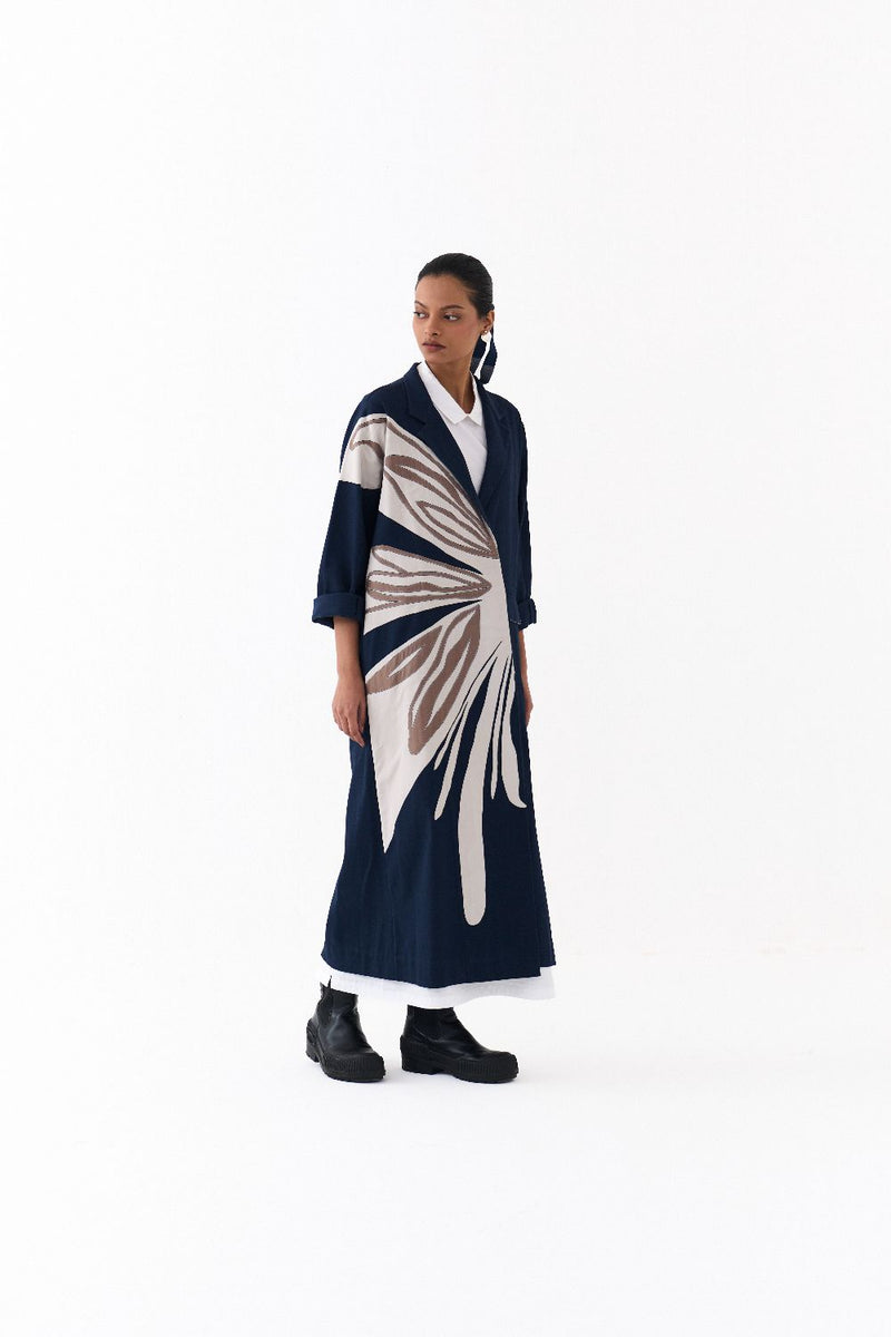 FLORAL APPLIQUE JACKET -NAVY twill by THREE in navy color for women Worldwide