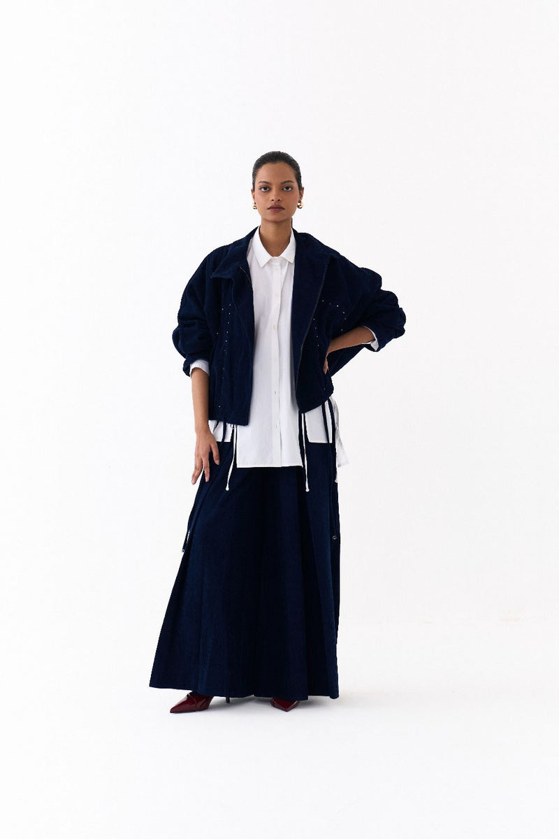 DRAWSTRING BOMBER JACKET-NAVY corduroy by THREE in navy color for women Worldwide
