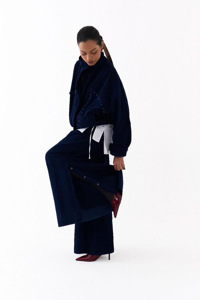 DRAWSTRING BOMBER JACKET-NAVY corduroy by THREE in navy color for women Worldwide