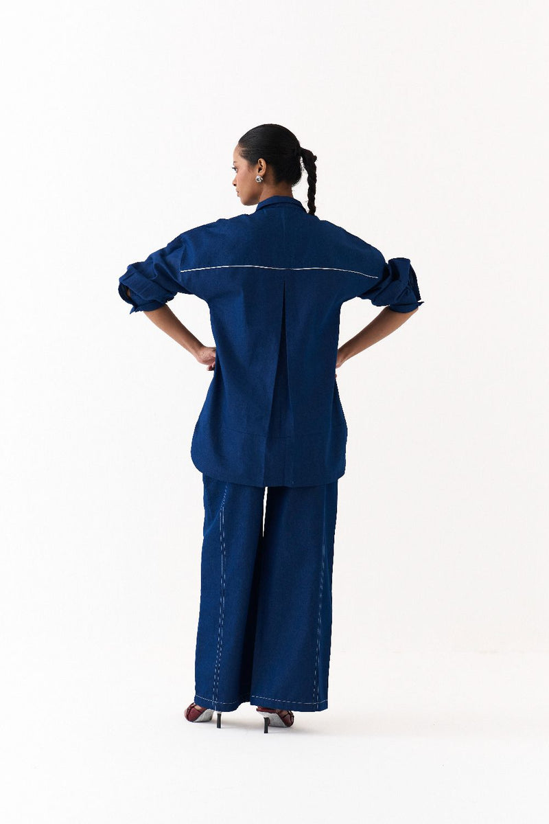 PATCH U HEM TOP-DENIM BLUE by THREE in blue color for women Worldwide