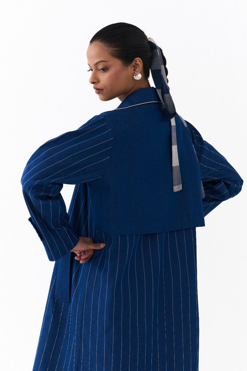 DOUBLE BREASTED TRENCH OVERLAY-DENIM BLUE by THREE in blue color for women Worldwide