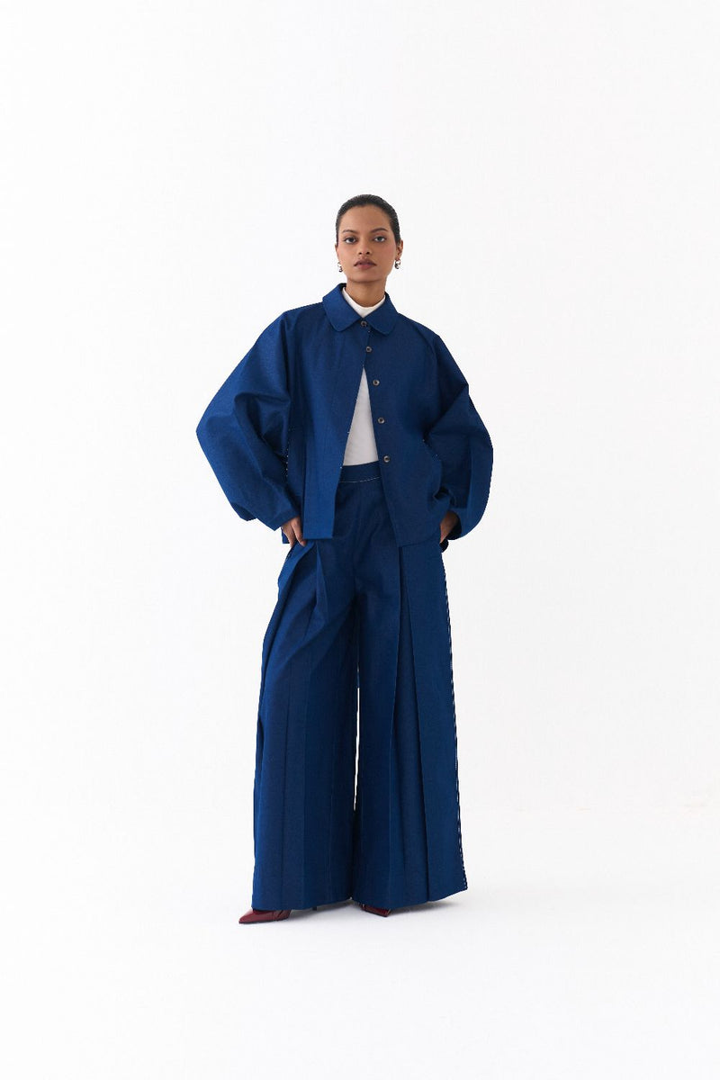 BAT SLEEVE JACKET -DENIM BLUE by THREE in blue color for women Worldwide