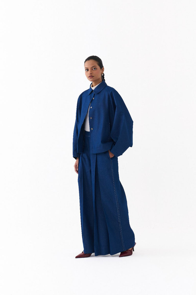 BAT SLEEVE JACKET -DENIM BLUE by THREE in blue color for women Worldwide