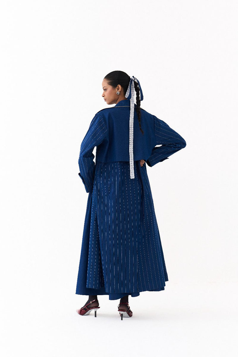 CORSET DRESS CO ORD
(SET OF 2)-DENIM BLUE by THREE in blue color for women Worldwide