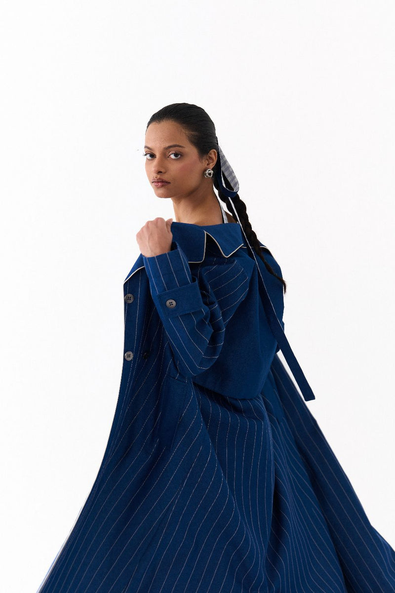 CORSET DRESS CO ORD
(SET OF 2)-DENIM BLUE by THREE in blue color for women Worldwide