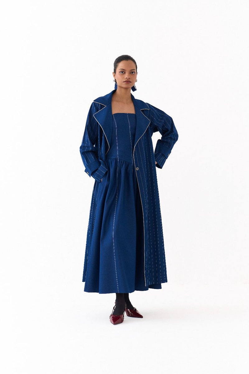 CORSET DRESS CO ORD
(SET OF 2)-DENIM BLUE by THREE in blue color for women Worldwide