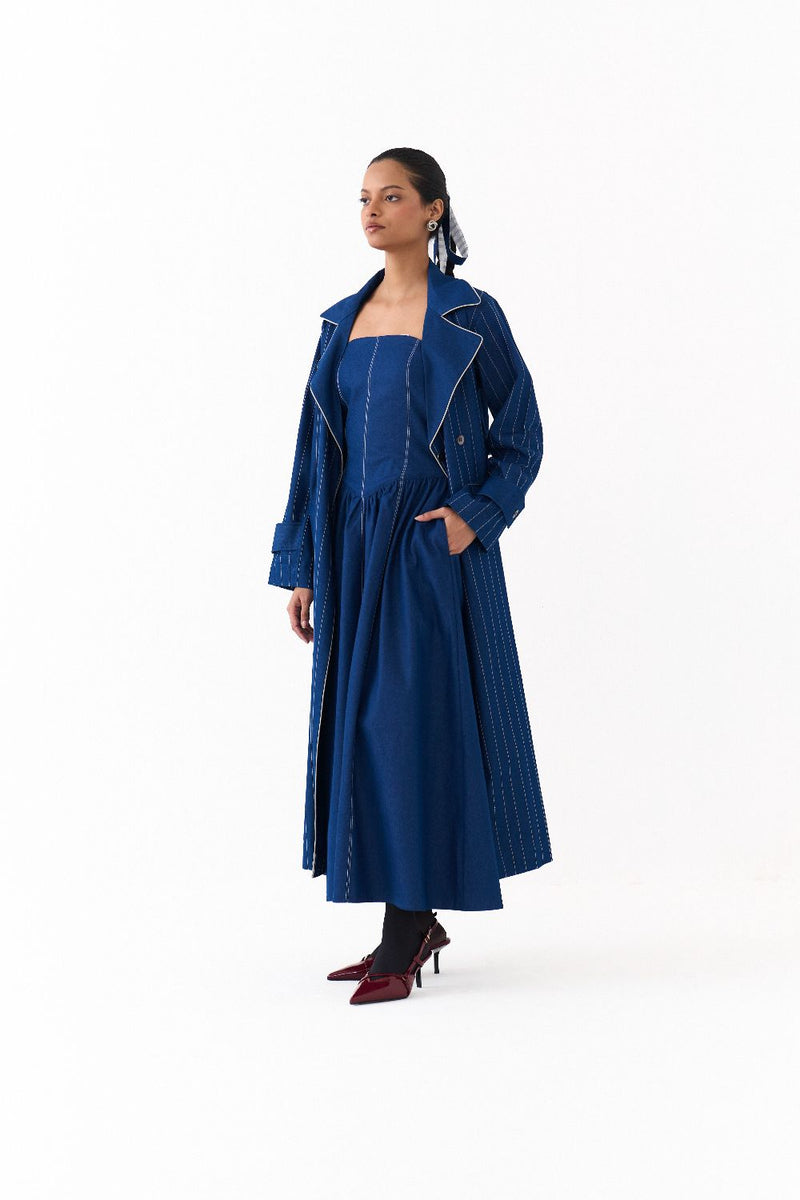 CORSET DRESS CO ORD
(SET OF 2)-DENIM BLUE by THREE in blue color for women Worldwide