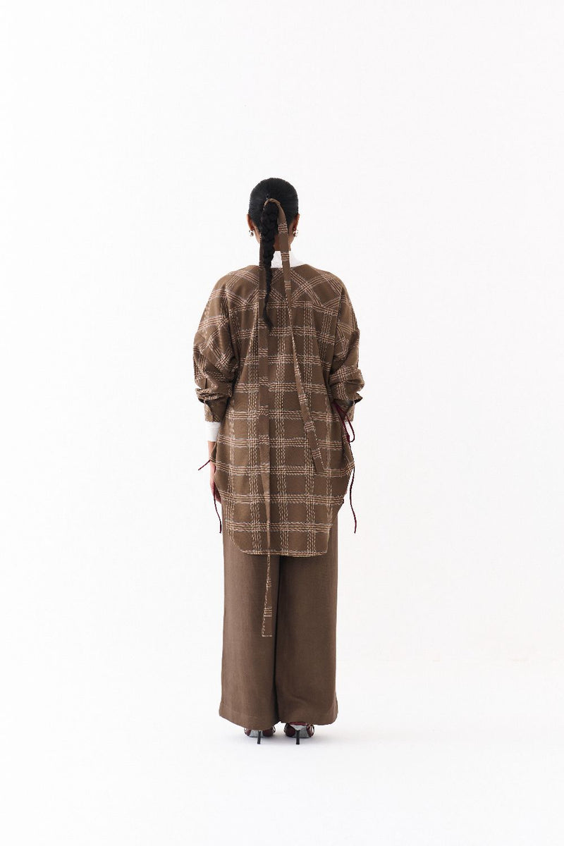 SIDE DRAWSTRING SHIRT -CEDAR CHECK by THREE for women Worldwide