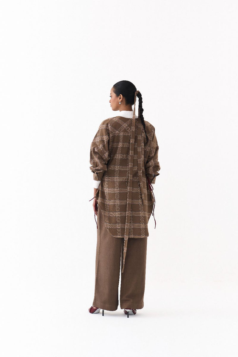 SIDE DRAWSTRING SHIRT -CEDAR CHECK by THREE for women Worldwide