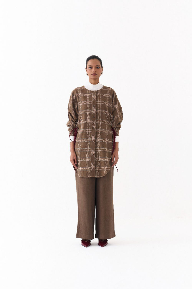 SIDE DRAWSTRING SHIRT -CEDAR CHECK by THREE for women Worldwide