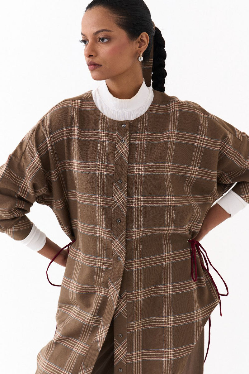 SIDE DRAWSTRING SHIRT -CEDAR CHECK by THREE for women Worldwide