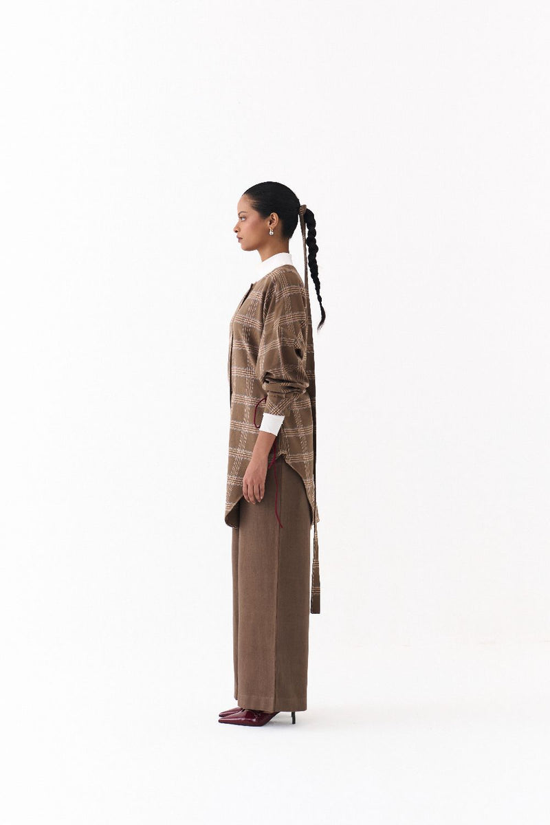 SIDE DRAWSTRING SHIRT -CEDAR CHECK by THREE for women Worldwide