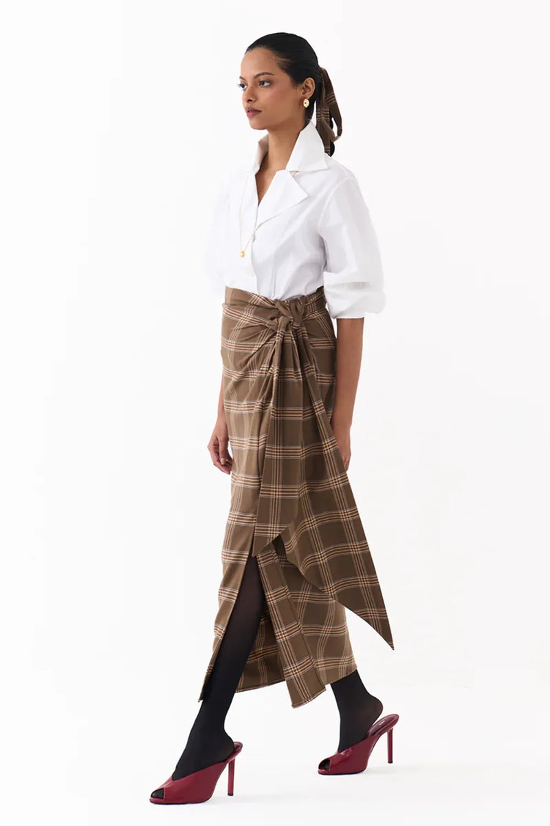 TWIST SKIRT CO ORD (SET OF 2)-CEDAR & WHITE 100% cotton by THREE for women Worldwide