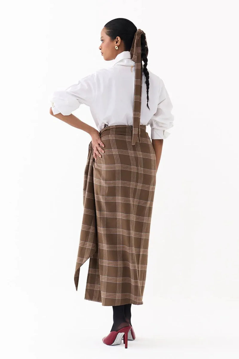 TWIST SKIRT CO ORD (SET OF 2)-CEDAR & WHITE 100% cotton by THREE for women Worldwide