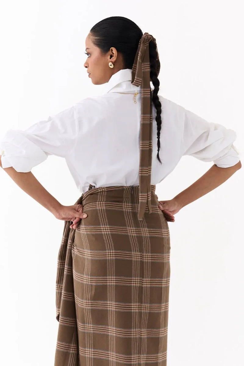 TWIST SKIRT CO ORD (SET OF 2)-CEDAR & WHITE 100% cotton by THREE for women Worldwide