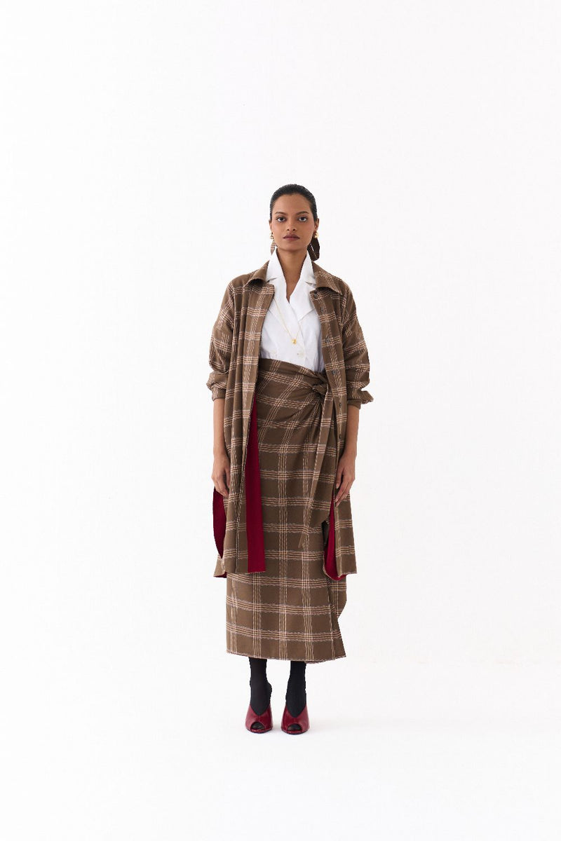 TWIST SKIRT CO ORD (SET OF 3)-CEDAR & WHITE 100% cotton by THREE for women Worldwide