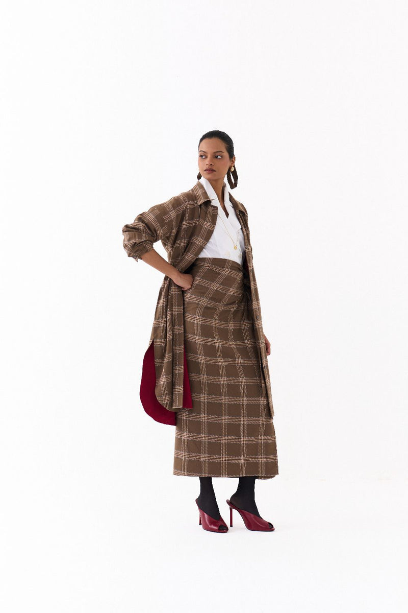TWIST SKIRT CO ORD (SET OF 3)-CEDAR & WHITE 100% cotton by THREE for women Worldwide